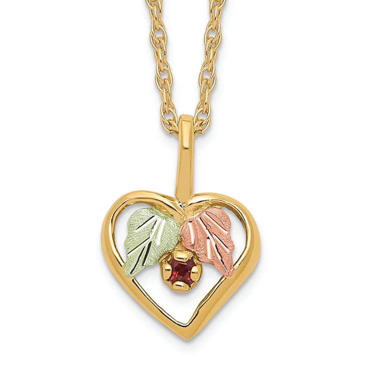 10k Yellow Gold  12k Rose Gold and 12k Green Gold Accent Heart Garnet
Pendant  18 Inch Chain