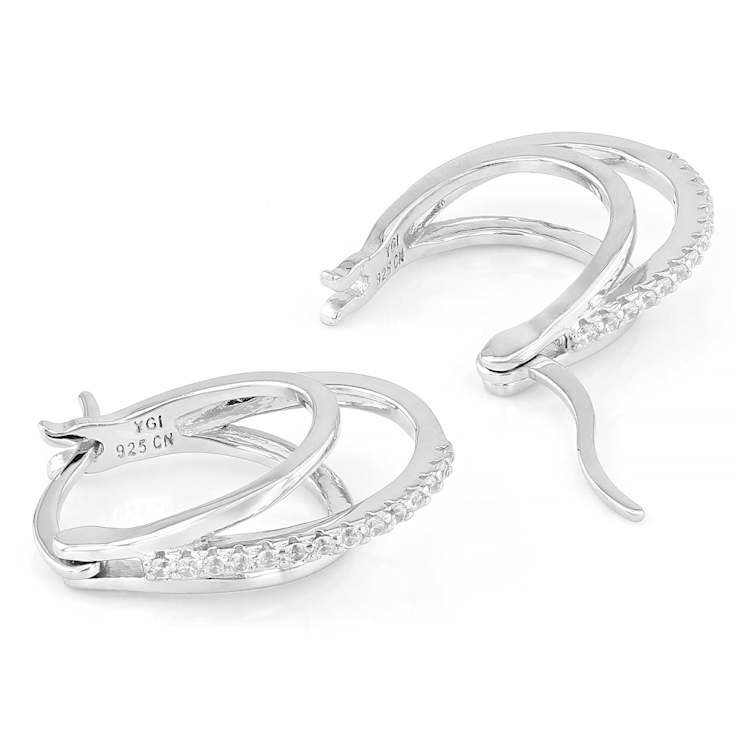 CZ Triple Hoop Earrings In Sterling Silver