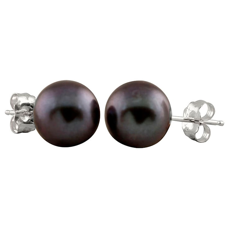 7-7.5mm Black Cultured Freshwater Pearl Sterling Silver Stud Earrings