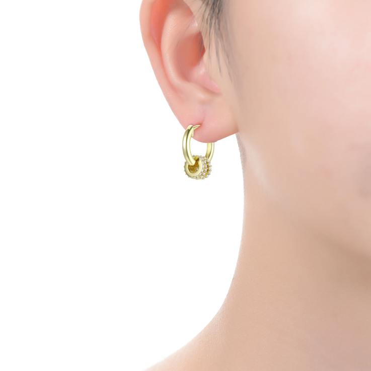 CZ Inside-Out Hoop Earrings In 14K Gold Over Brass