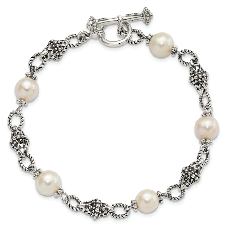 Sterling Silver Oxidized Freshwater Cultured Pearl Bracelet