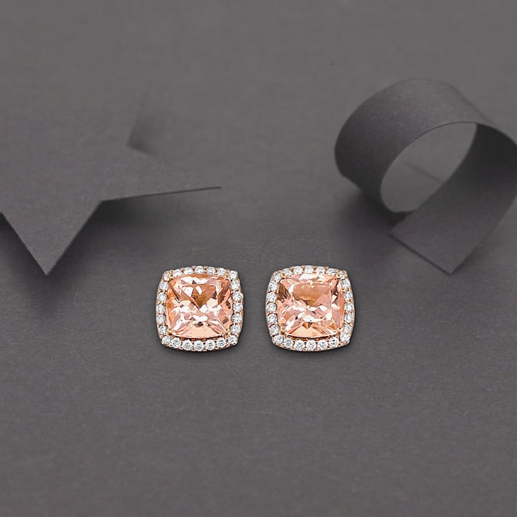 14K Rose Gold Morganite and Diamond Earring 4.08ctw