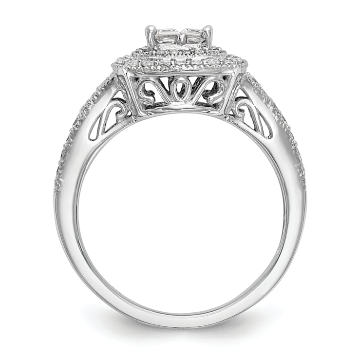 Rhodium Over 14K White Gold Diamond Cluster Engagement Ring 0.67ctw