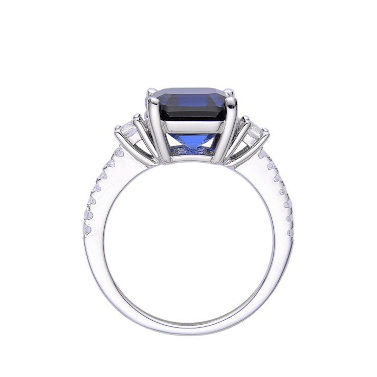 Asscher Cut Blue Lab Created Sapphire Ring with Round White Topaz
Rhodium Over Sterling Silver Ring