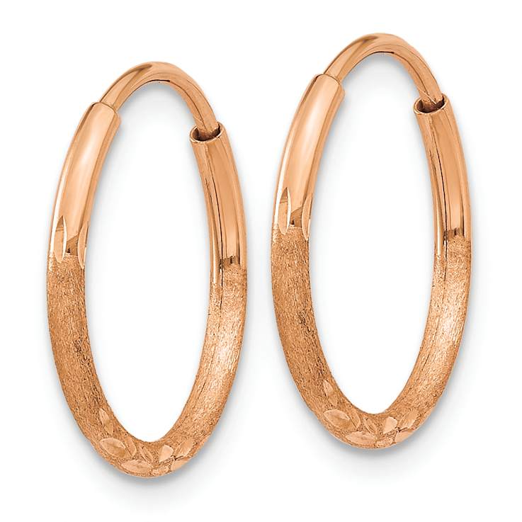 14k Rose Gold 9/16" Satin and Diamond-Cut Endless Hoop Earrings