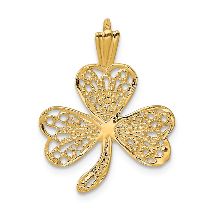 14k Yellow Gold Textured Filigree Shamrock Pendant