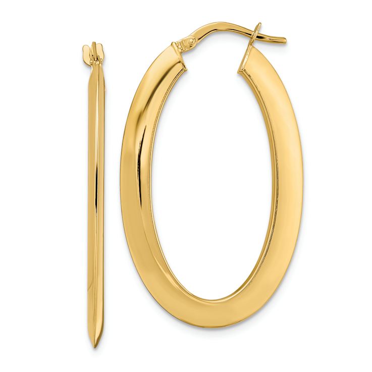 14k Yellow Gold Polished 1 1/2" Oval Hoop Earrings