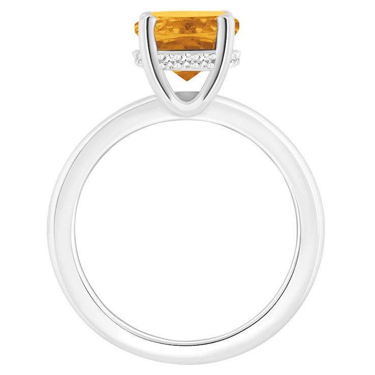 10x8mm Oval Citrine With Diamond Accents Rhodium Over Sterling Silver
Hidden Halo Ring