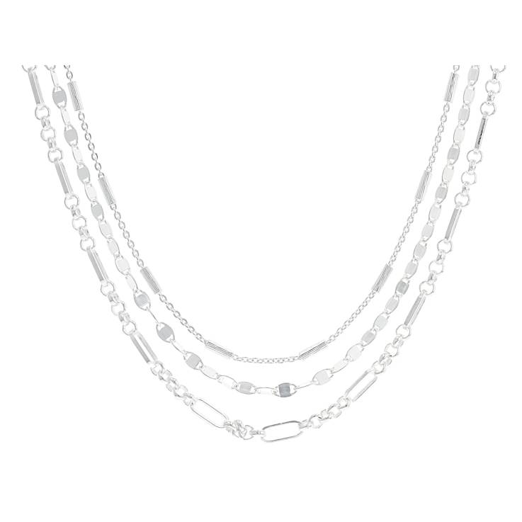 Mixed Chain Necklace Set Of 3 In Sterling Silver