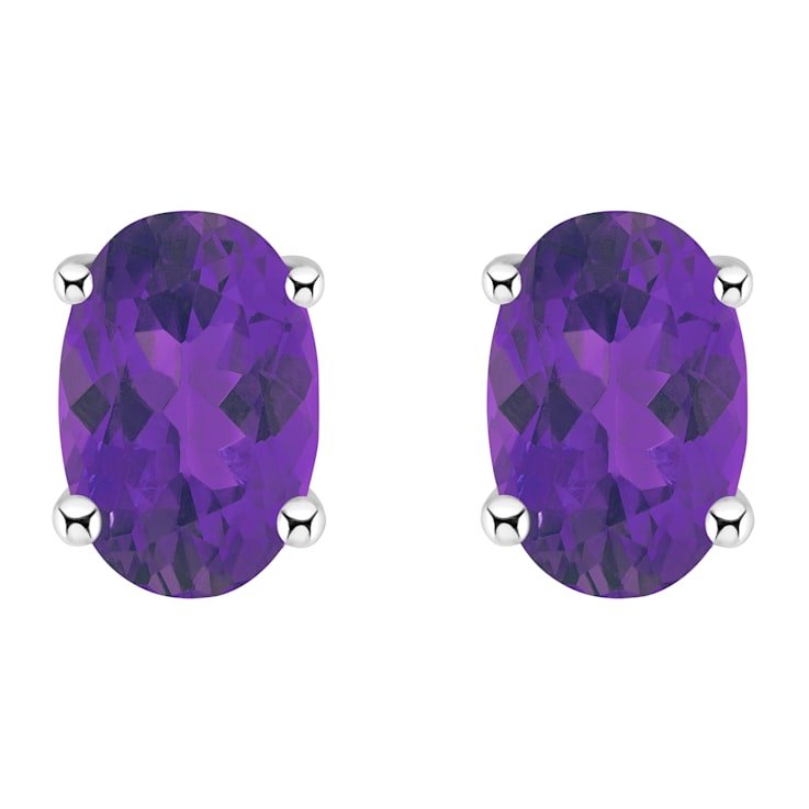 6x4mm Oval Amethyst 14k White Gold Stud Earrings