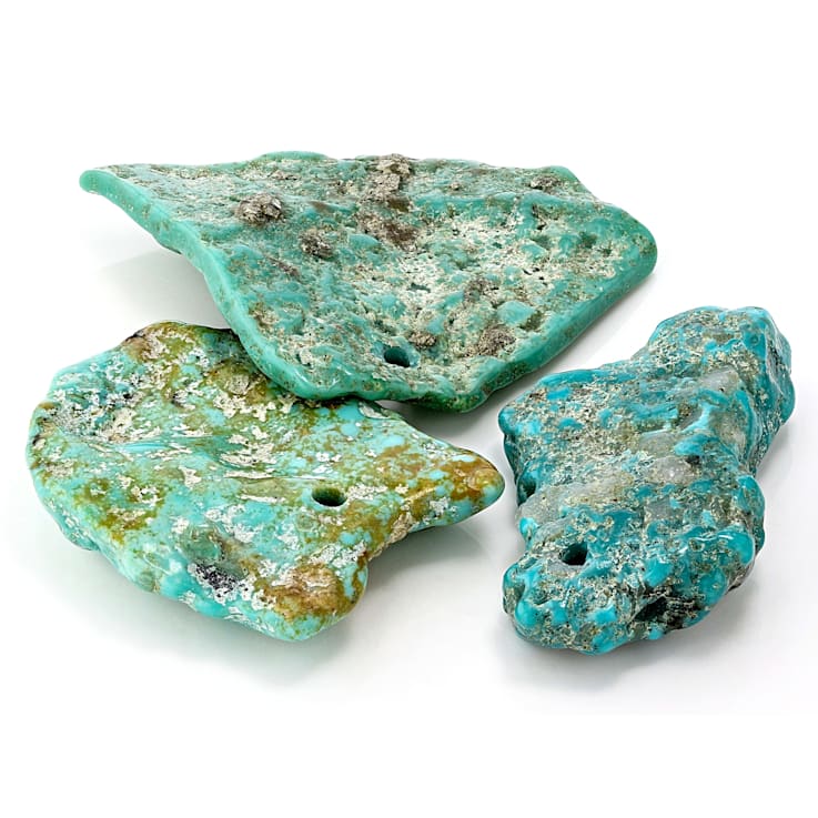 Sonoran Turquoise Pre-Drilled Tumbled Nugget Focal Beads Set of 3