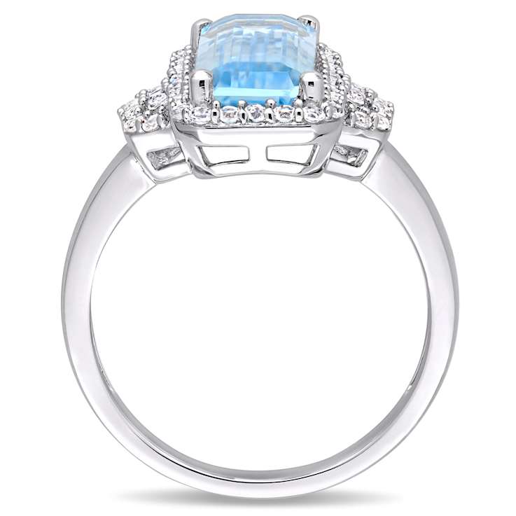 4.25ctw Sky Blue and White Topaz Halo Ring in Sterling Silver