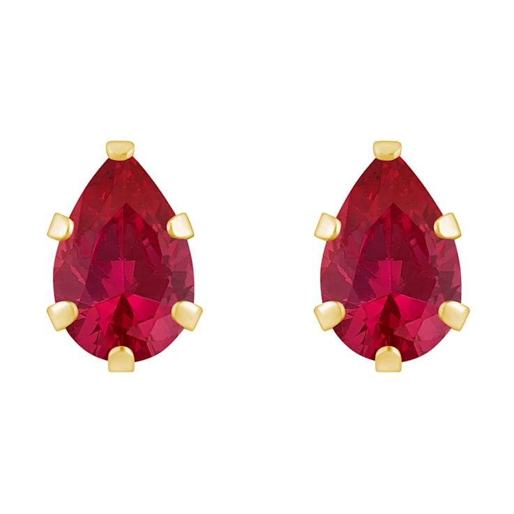 6x4mm Pear Shape Lab Created Ruby 10k Yellow Gold Stud Earrings