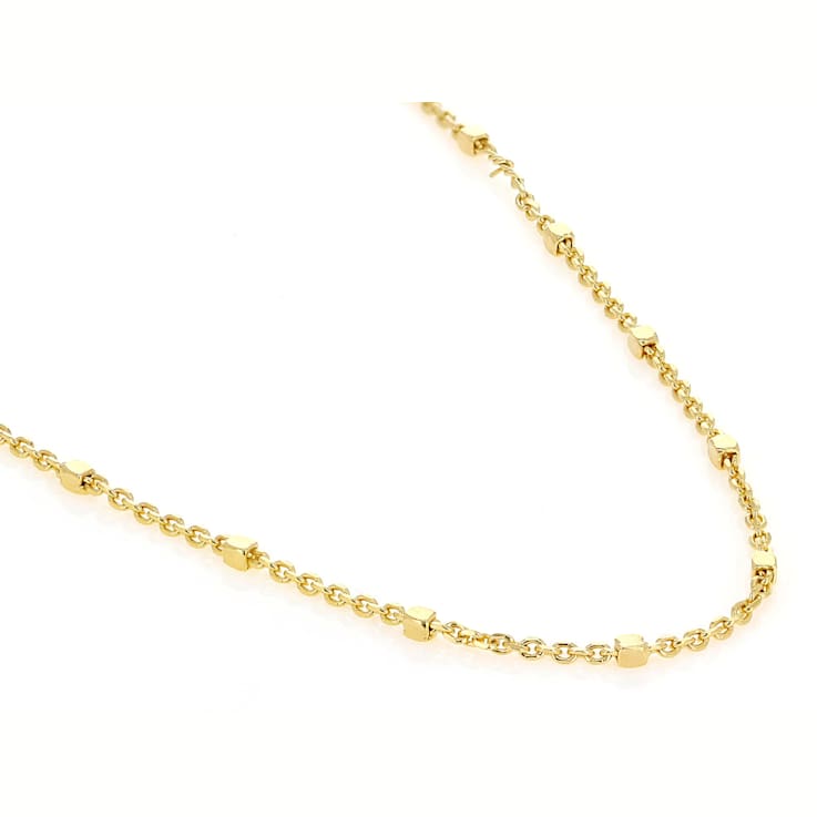 Square Bead Station Necklace In 18K Gold Over Sterling Silver