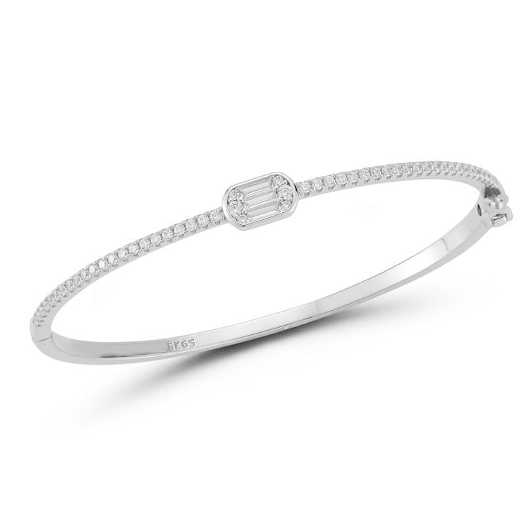 Rachel Zoe CZ Illusion Bangle Bracelet in Rhodium Over Sterling Silver