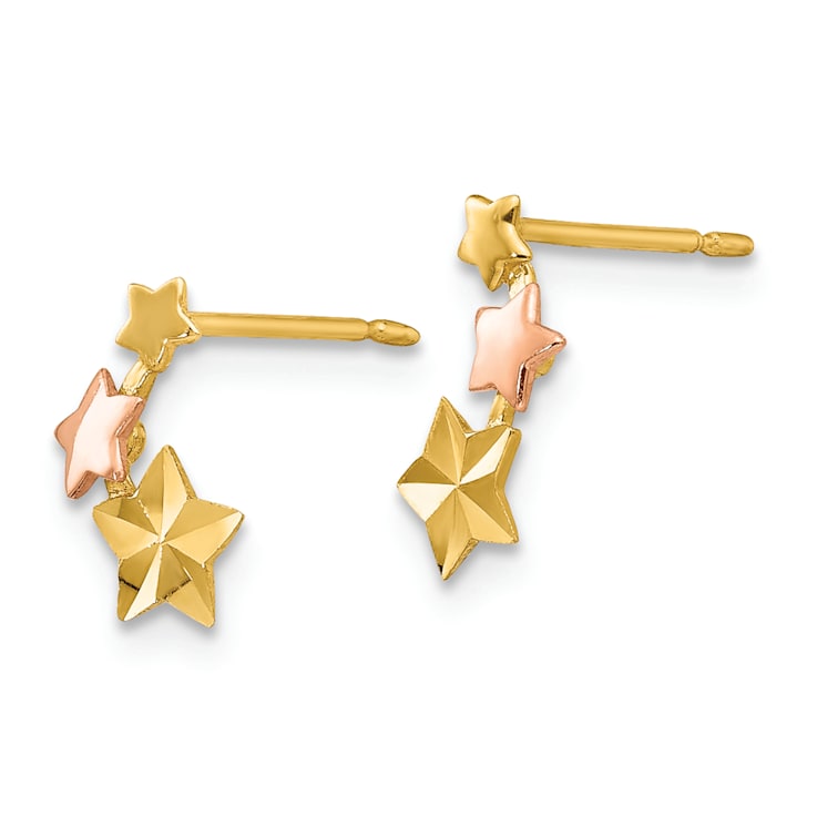 14K Two-tone Gold Children's Diamond-Cut Star Stud Earrings