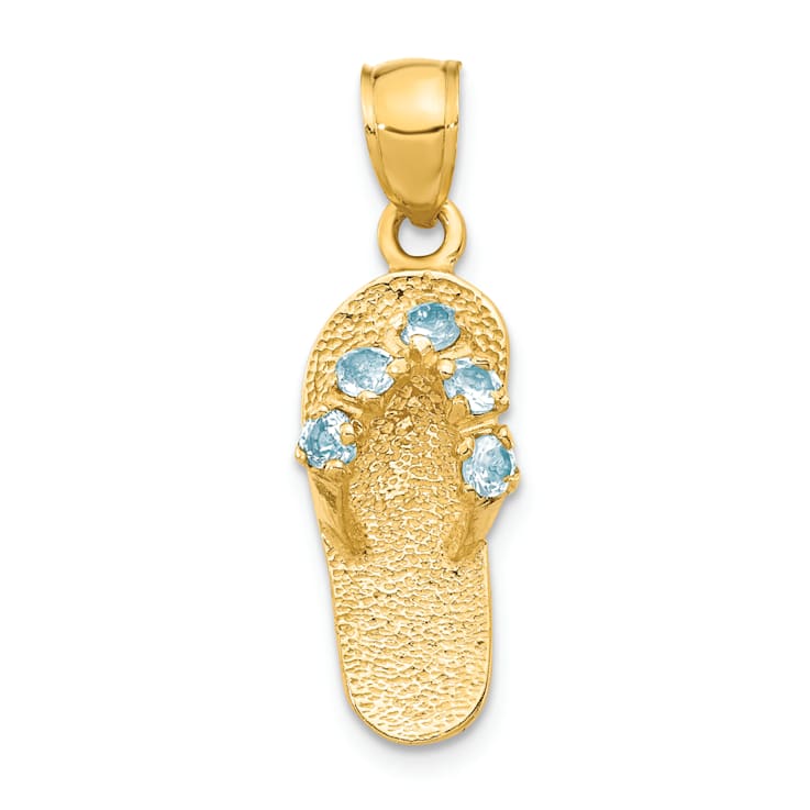 14k Yellow Gold 3D Textured Cubic Zirconia March Birthstone Flip Flop Pendant