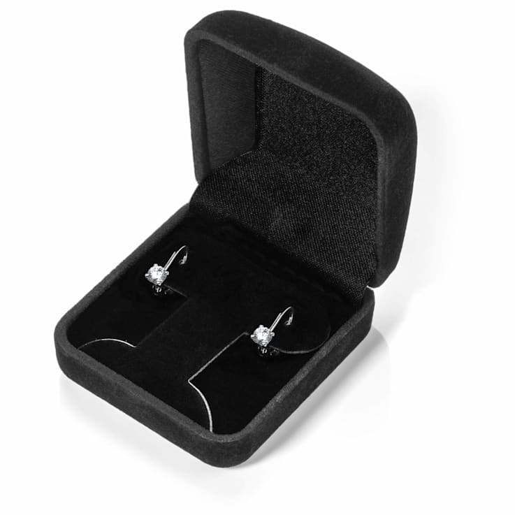 White Cubic Zirconia 14k White Gold Earrings With Velvet Gift Box 1.50ctw