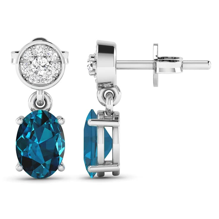1.40ctw 14K White Gold London Blue Topaz  and White Diamond Halo Earrings