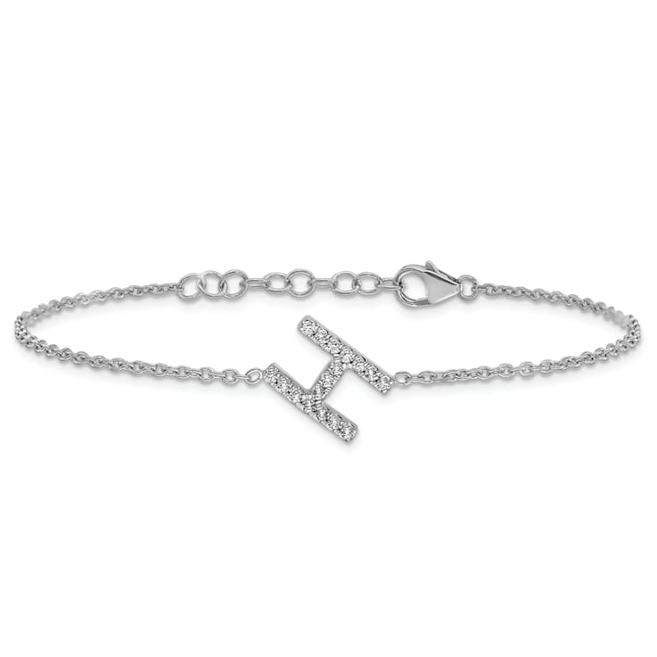 Rhodium Over 14k White Gold Diamond Sideways Letter H Bracelet
