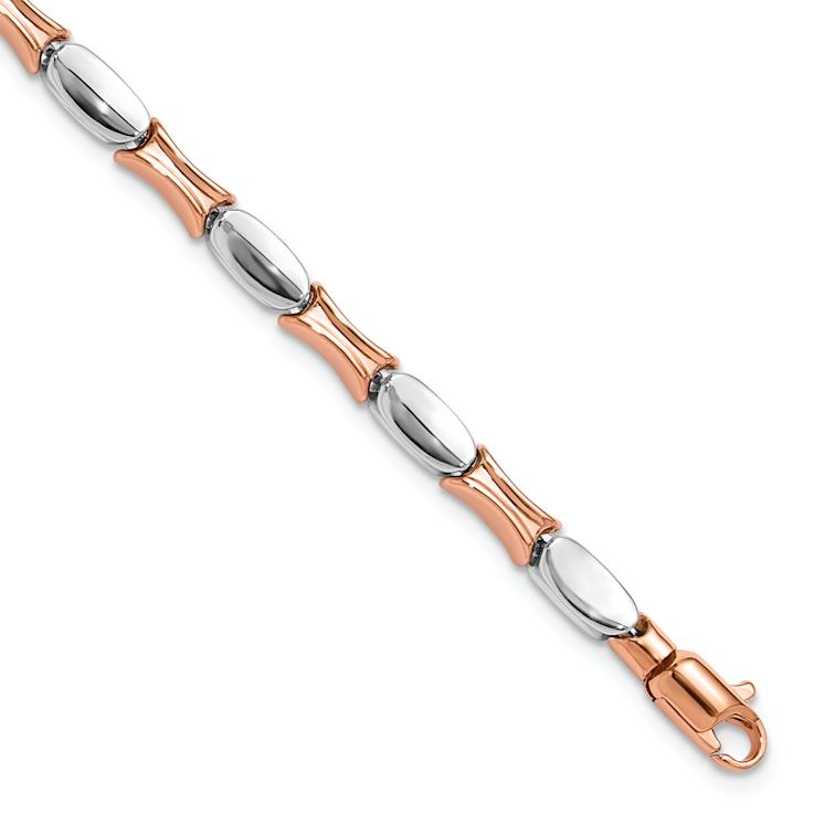 14k White Gold and 14k Rose Gold 3.4mm Polished Fancy Link Bracelet