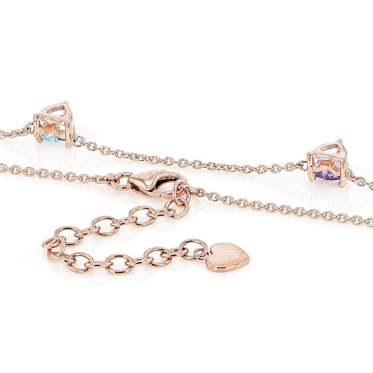Multi-Gemstone Heart Station Necklace In 18K Rose Gold Over Sterling
Silver 2.02ctw