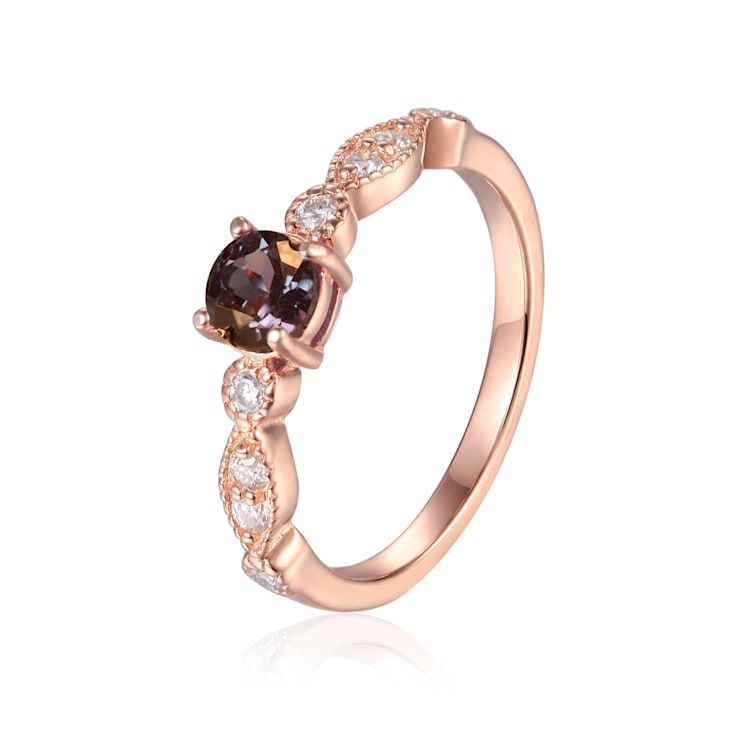 Blue Lab Created Alexandrite with Moissanite Accents 14K Rose Gold Over
Sterling Silver Ring