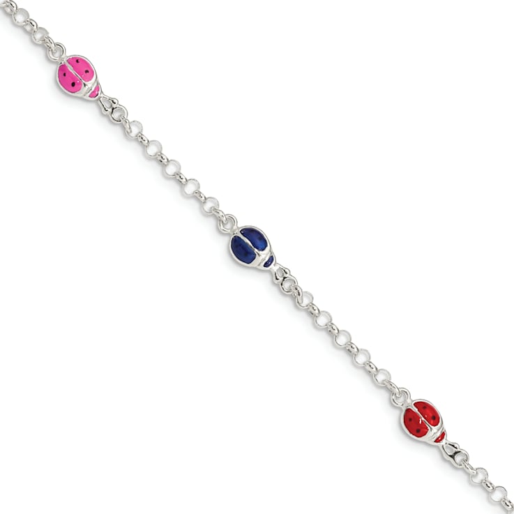 Sterling Silver Multi-color Enamel Ladybugs with 1-inch Extensions
Children's Bracelet