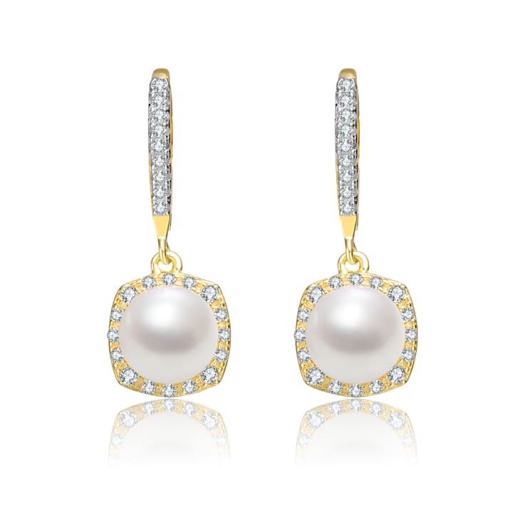 Pear Shape Pearl Simulant Drop Earrings In 14K Gold Over Sterling Silver