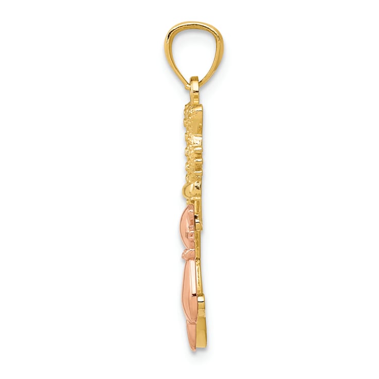 14K Yellow and Rose Gold Polished Diamond-cut Sitting Cats Pendant