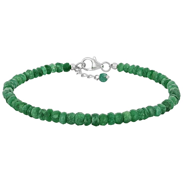 Emerald Rondelle Beaded Bracelet In Sterling Silver
