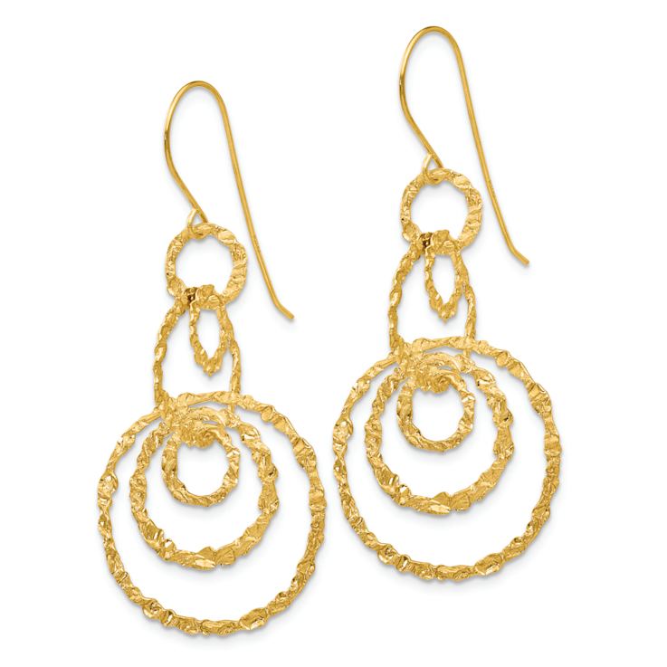 14k Yellow Gold Textured Circle Dangle Earrings