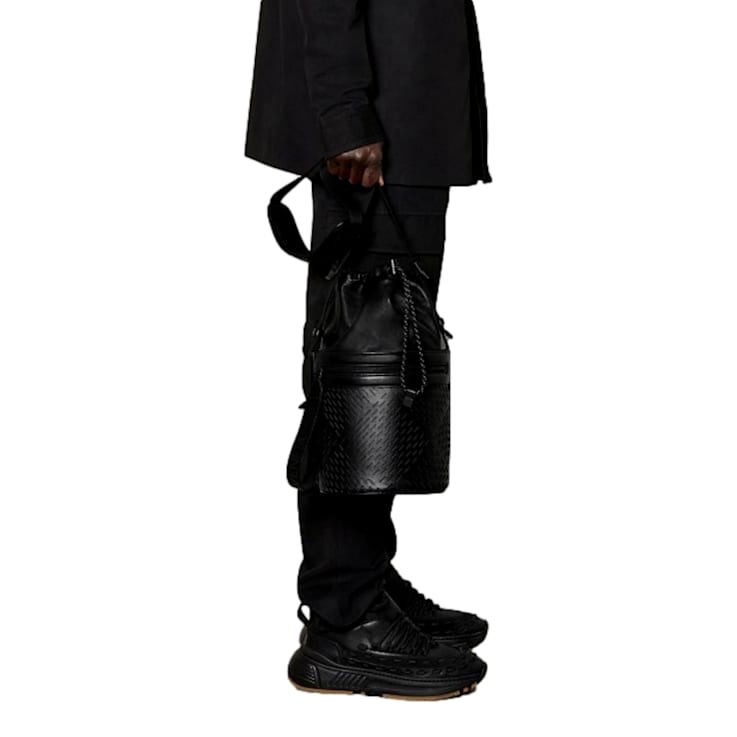 Bottega Veneta Perforated Black Leather Drawstring Bucket