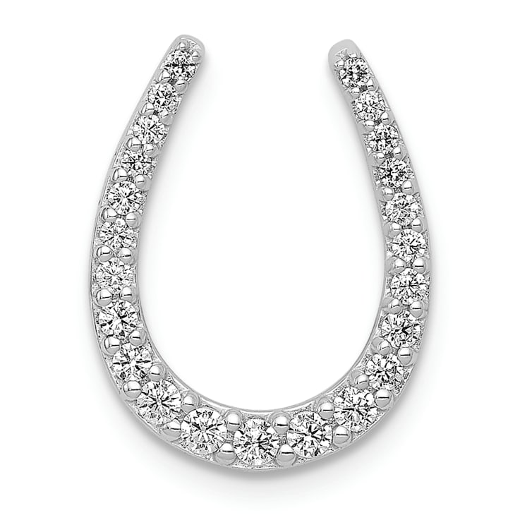 Rhodium Over 14k White Gold Diamond Horseshoe Chain Slide Pendant