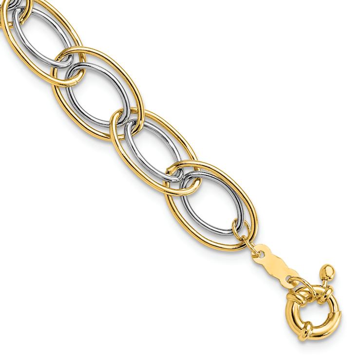 14k Two-tone Gold Fancy Oval Link Bracelet