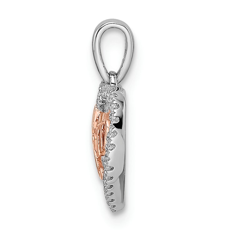 14k White Gold and 14k Rose Gold Diamond Mom Heart Pendant