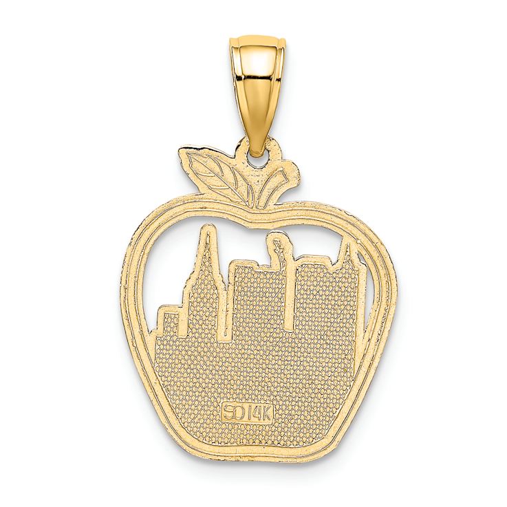 14k Yellow Gold Textured NEW YORK City Skyline in Apple Pendant