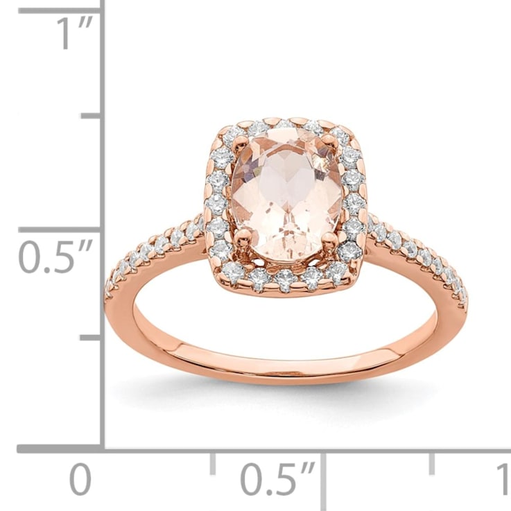 14K Rose Gold Morganite Diamond Halo Engagement Ring 1.55ctw