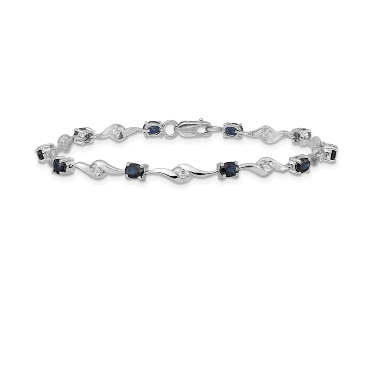 Rhodium Over 14k White Gold Blue Sapphire and White Sapphire Bracelet
