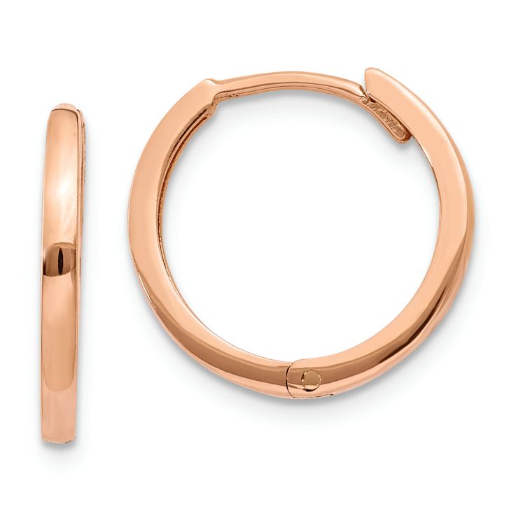 14k Rose Gold 1/2" Round Hinged Hoop Earrings