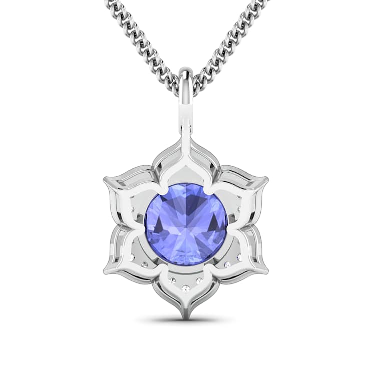2.02ctw 14K White Gold Tanzanite and White Diamond Pendant with 18 inch
Cable Chain