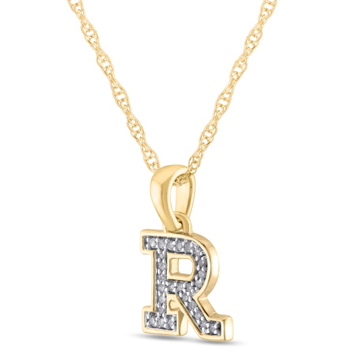 White Diamond Accent 10k Yellow Gold R Initial Pendant With 18” Rope Chain