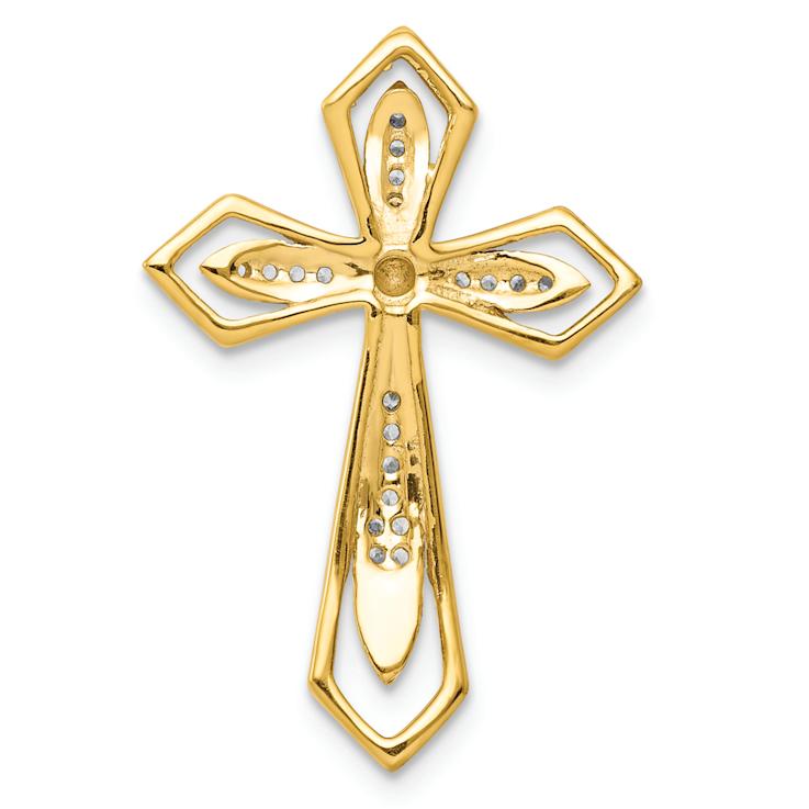 14K Two-tone Gold  Diamond Cross Chain Slide Pendant