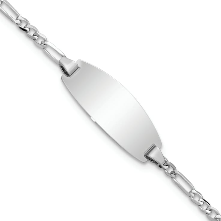 Rhodium Over 14k White Gold Oval Figaro Link ID Bracelet