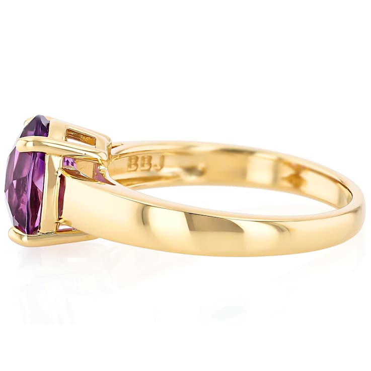 Amethyst Oval Solitaire Ring In 18K Gold Over Sterling Silver 2.16ct