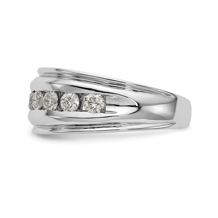 Rhodium Over 14K White Gold Lab Grown Diamond Men's Band