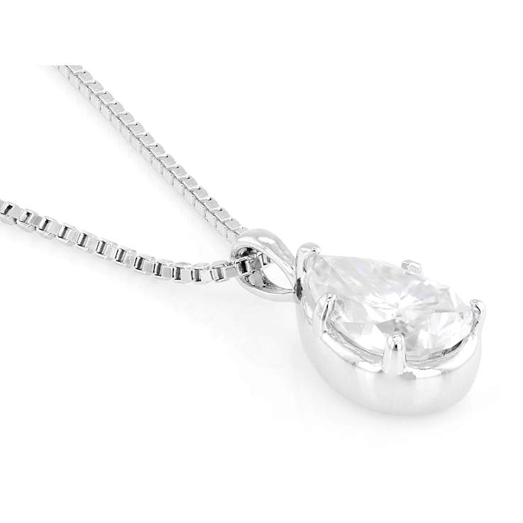 Pear Shape Moissanite Solitaire Pendant In Platinum-Enhanced Sterling
Silver 2.10ctw Diamond Equivalent Weight