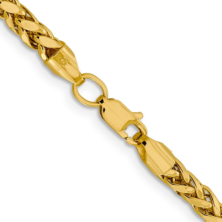 14k Yellow Gold 3.7mm Diamond-Cut Wheat Link 24 Inch Chain