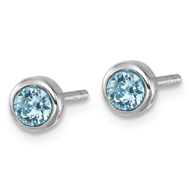 Rhodium Over Sterling Silver Polished Blue Crystal 3.5mm Post Earrings