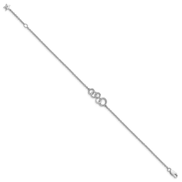 Rhodium Over 14k White Gold Diamond Circles with Star Dangle Bracelet